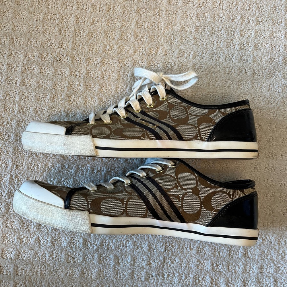 Coach Brown Signature Canvas Low-Top Sneakers with Black Trim - Picture 7 of 8